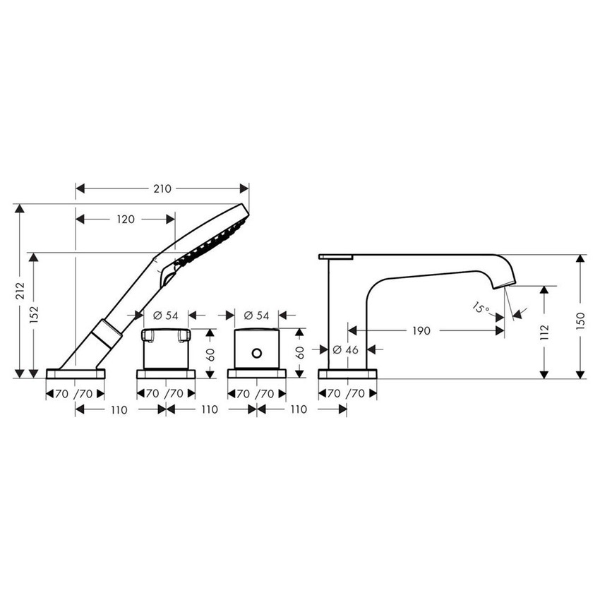 Immagine di Axor CITTERIO E termostato 4 fori, per montaggio su bordo piastrellato, finitura cromo 36410000