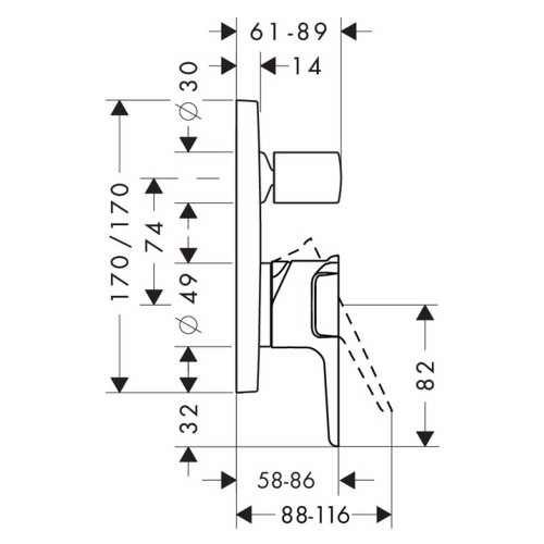 Immagine di Axor CITTERIO E miscelatore monocomando vasca/doccia, ad incasso, con valvola antiruflusso, finitura cromo 36457000