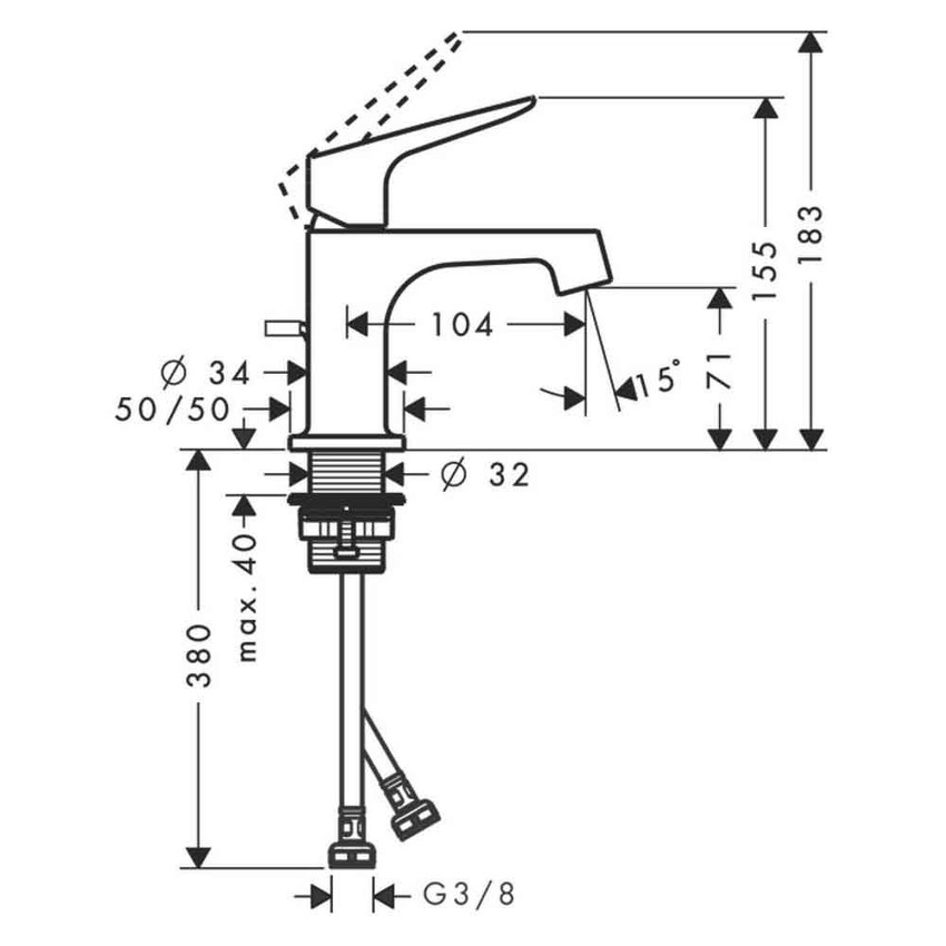 Immagine di Axor CITTERIO M miscelatore monocomando lavamani 70, con set di scarico pop-up, finitura cromo 34016000