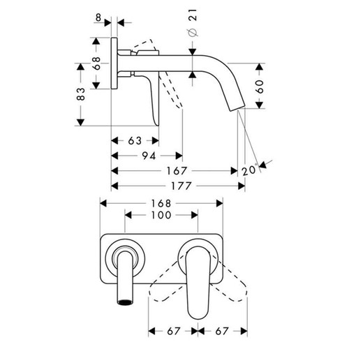 Immagine di Axor CITTERIO M miscelatore monocomando, ad incasso a parete, con bocca d'erogazione 16,7 cm e piastrina, finitura cromo 34112000