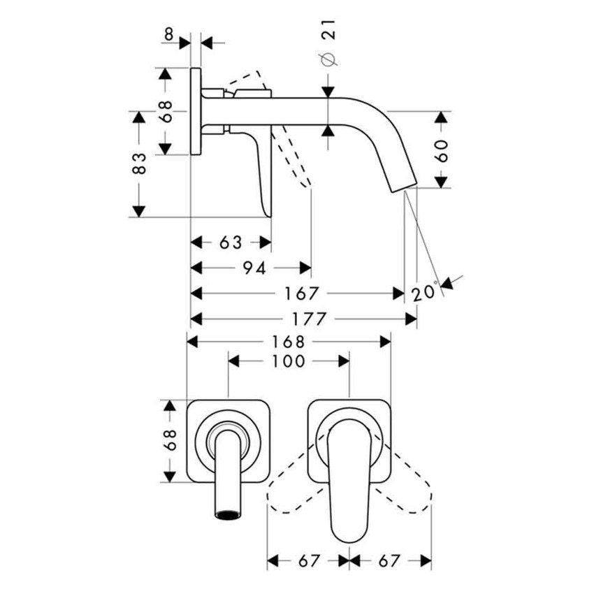 Immagine di Axor CITTERIO M miscelatore monocomando, ad incasso a parete, con bocca di erogazione 16,7 cm, finitura cromo 34113000