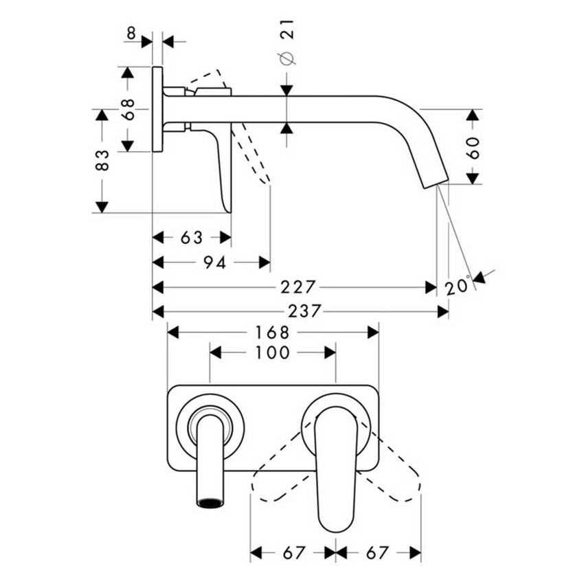 Immagine di Axor CITTERIO M miscelatore monocomando, ad incasso a parete, con bocca d'erogazione 22,7 cm e piastrina, finitura cromo 34115000