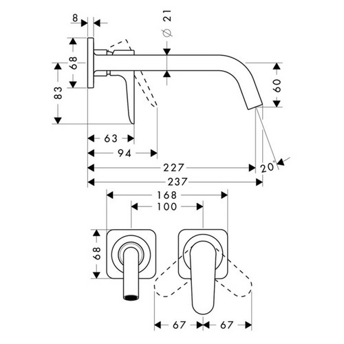 Immagine di Axor CITTERIO M miscelatore monocomando, ad incasso a parete, con bocca di erogazione 22,7 cm, finitura cromo 34116000
