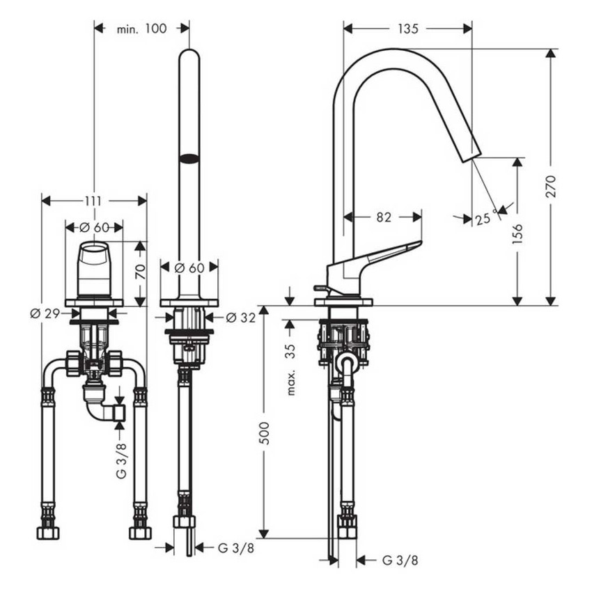 Immagine di Axor CITTERIO M rubinetteria 2 fori lavabo 160, con set di scarico pop-up, finitura cromo 34132000