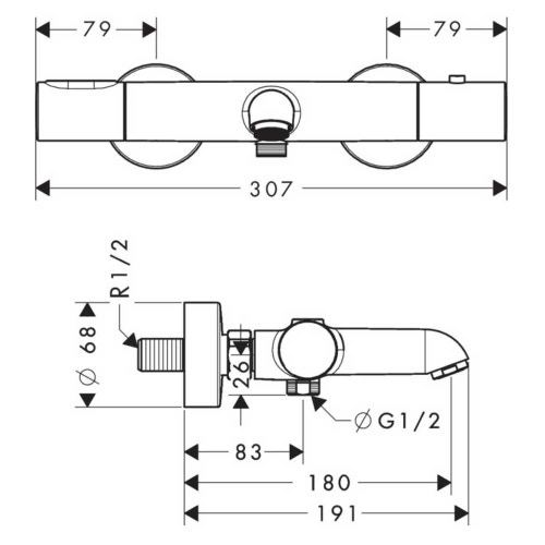 Immagine di Axor CITTERIO M miscelatore termostatico vasca, esterno, finitura cromo 34435000