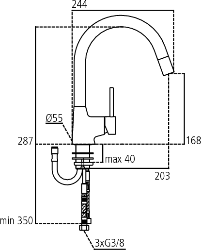 Immagine di Ideal Standard NORA miscelatore monocomando da appoggio su lavello, bocca di erogazione orientabile a 120°, acciaio inossidabile spazzolato B9330GN