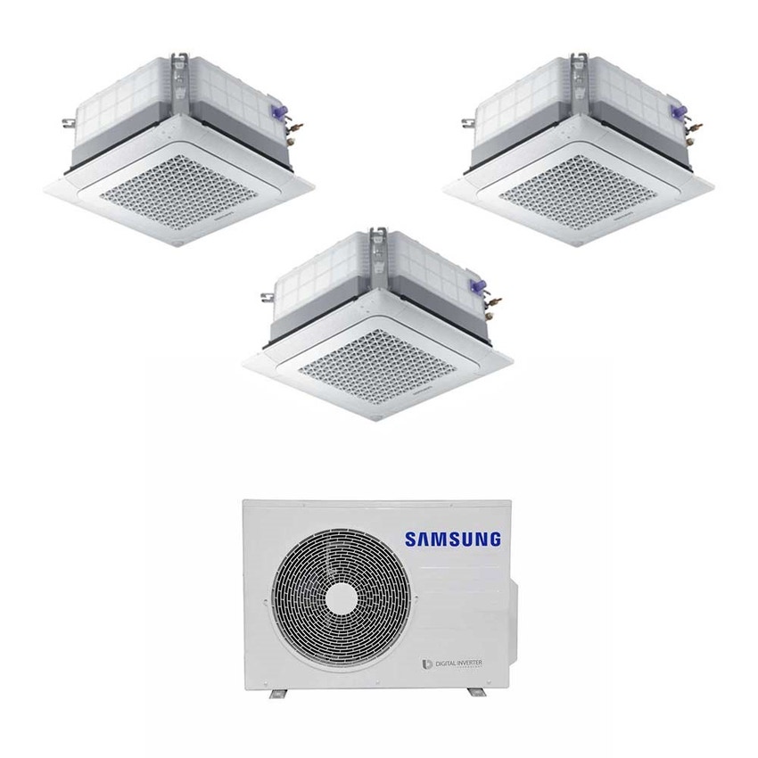 Immagine di Samsung Cassetta 4 vie Mini WindFree R32 Climatizzatore trial split inverter | unità esterna 5.2 kW unità interne 9000+9000+9000 BTU AJ052RCJ3EG/EU+3xAJ026RBNDEG/EU