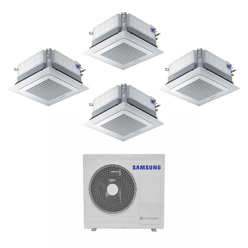 Immagine di Samsung Cassetta 4 vie Mini WindFree R32 Climatizzatore quadri split inverter | unità esterna 8 kW unità interne 9000+9000+9000+12000 BTU AJ080RCJ4EG/EU+3xAJ026RBNDEG/EU+AJ035RBNDEG/EU