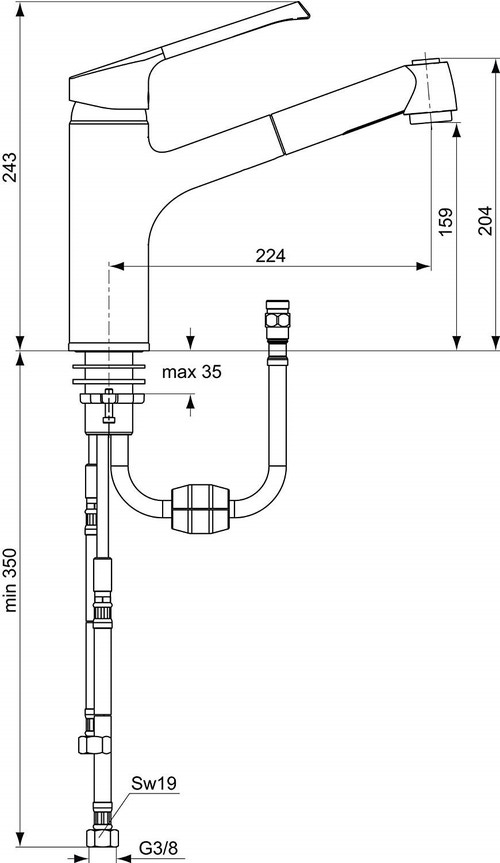 Immagine di Ideal Standard RETTA miscelatore monocomando da appoggio su lavello, bocca di erogazione orientabile ed estraibile a 2 funzioni, cromo B8987AA