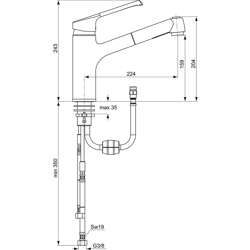 Immagine di Ideal Standard RETTA miscelatore monocomando da appoggio su lavello, bocca di erogazione orientabile ed estraibile a 2 funzioni, cromo B8987AA