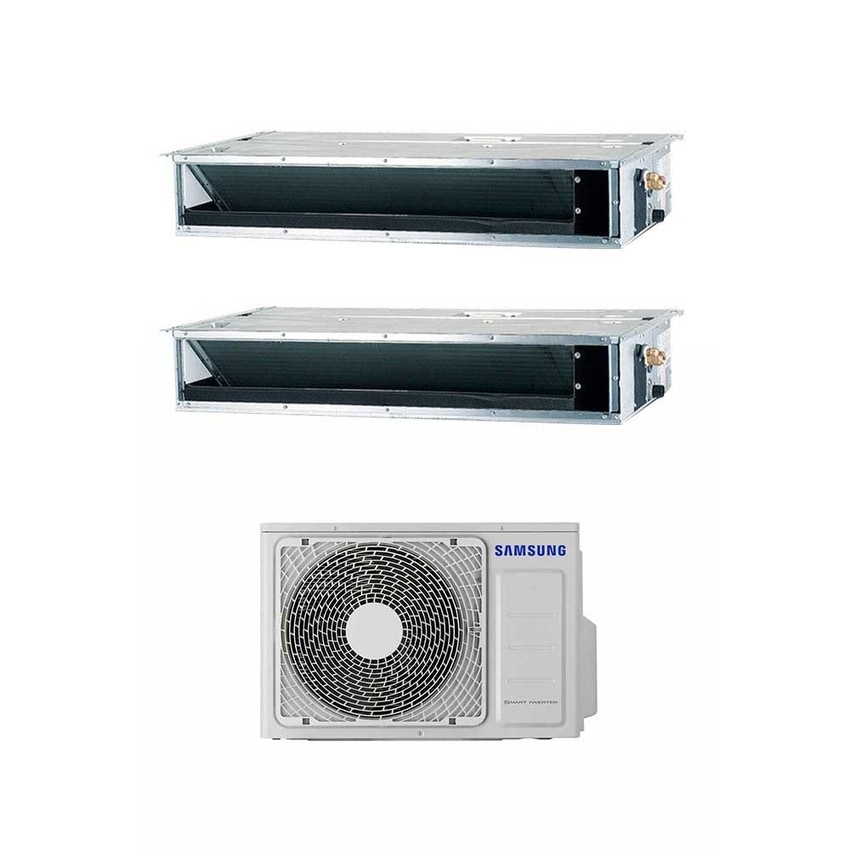 Immagine di Samsung Canalizzabile SLIM/MSP R32 Climatizzatore dual split inverter | unità esterna 5 kW unità interne 12000+12000 BTU AJ050NCJ2EG/EU+2xAJ035RBLDEG/EU