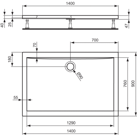 Immagine di Ideal Standard ULTRA FLAT piatto doccia rettangolare in acrilico 140 x 90 cm, bianco K518601