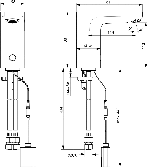 Immagine di Ideal Standard CERAPLUS miscelatore elettronico per lavabo a bocca alta, funzionamento a sensore e alimentazione a batteria, finitura cromo A6143AA