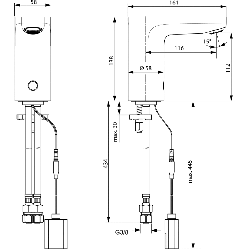 Immagine di Ideal Standard CERAPLUS miscelatore elettronico per lavabo a bocca alta, funzionamento a sensore e alimentazione a batteria, finitura cromo A6143AA