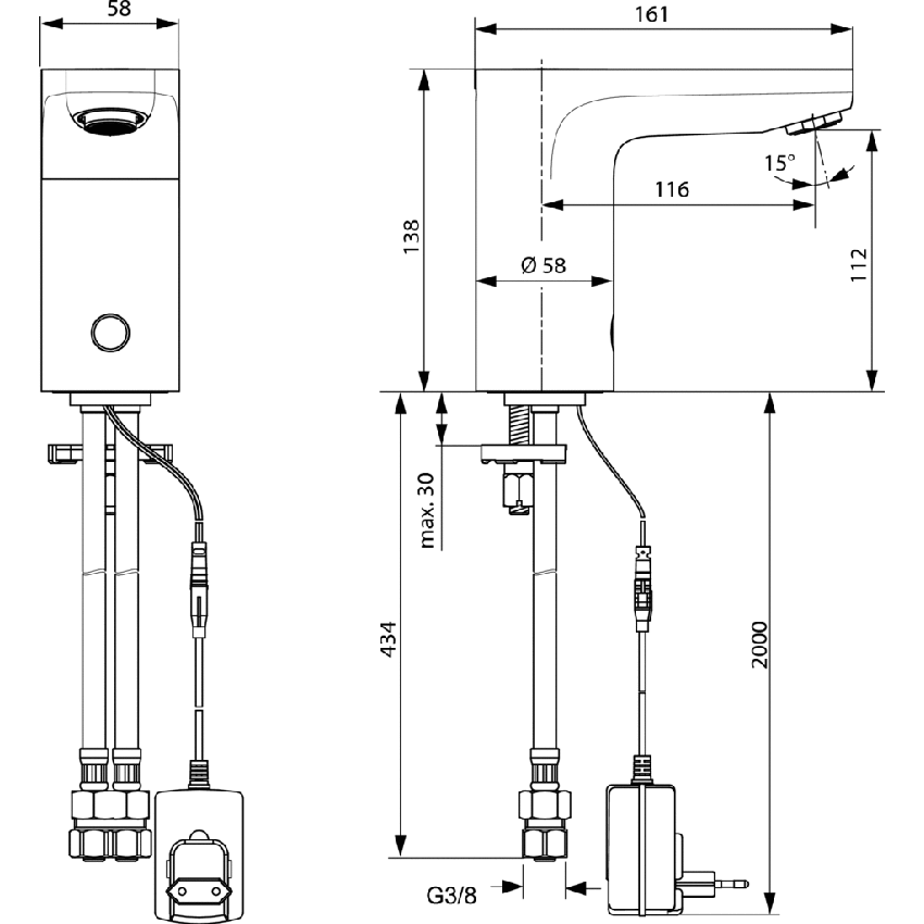 Immagine di Ideal Standard CERAPLUS miscelatore elettronico per lavabo a bocca alta, funzionamento a sensore e alimentazione con trasformatore, finitura cromo A6144AA