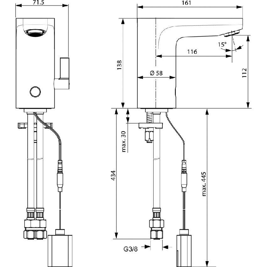Immagine di Ideal Standard CERAPLUS miscelatore monocomando elettronico per lavabo a bocca alta, funzionamento a sensore e alimentazione a batteria, finitura cromo A6145AA