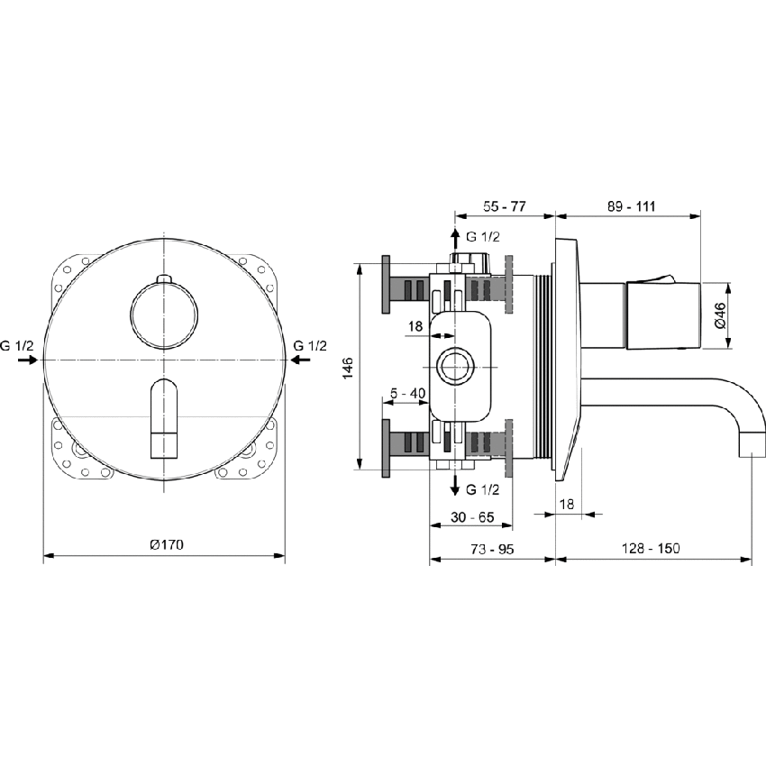 Immagine di Ideal Standard CERAPLUS miscelatore monocomando elettronico da incasso per lavabo, funzionamento a sensore e alimentazione con trasformatore, bocca di erogazione 15 cm, finitura cromo A6148AA