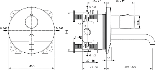 Immagine di Ideal Standard CERAPLUS miscelatore monocomando elettronico da incasso per lavabo, funzionamento a sensore e alimentazione a batteria, bocca di erogazione 23 cm, finitura cromo A6151AA