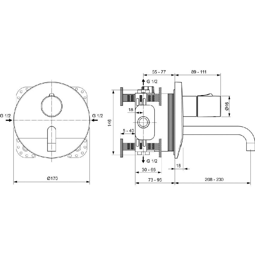 Immagine di Ideal Standard CERAPLUS miscelatore monocomando elettronico da incasso per lavabo, funzionamento a sensore e alimentazione con trasformatore, bocca di erogazione 23 cm, finitura cromo A6152AA