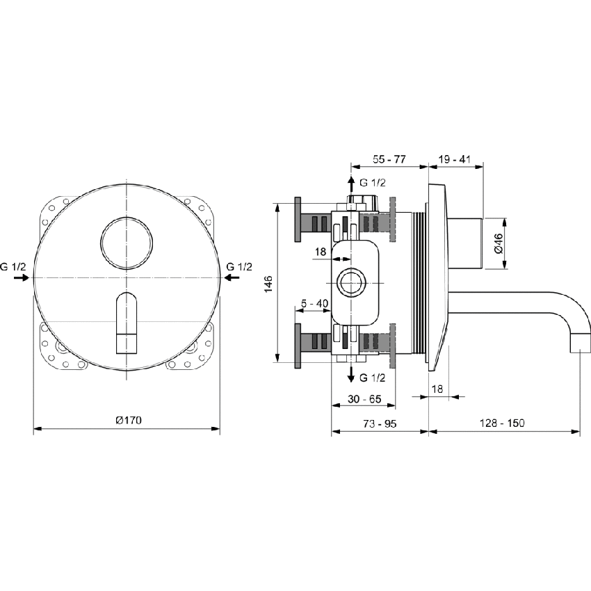Immagine di Ideal Standard CERAPLUS miscelatore monocomando elettronico da incasso per lavabo, funzionamento a sensore e alimentazione a batteria, bocca di erogazione 15 cm, finitura cromo A6149AA