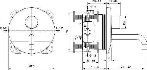 Immagine di Ideal Standard CERAPLUS miscelatore monocomando elettronico da incasso per lavabo, funzionamento a sensore e alimentazione con trasformatore, bocca di erogazione 15 cm, finitura cromo A6150AA