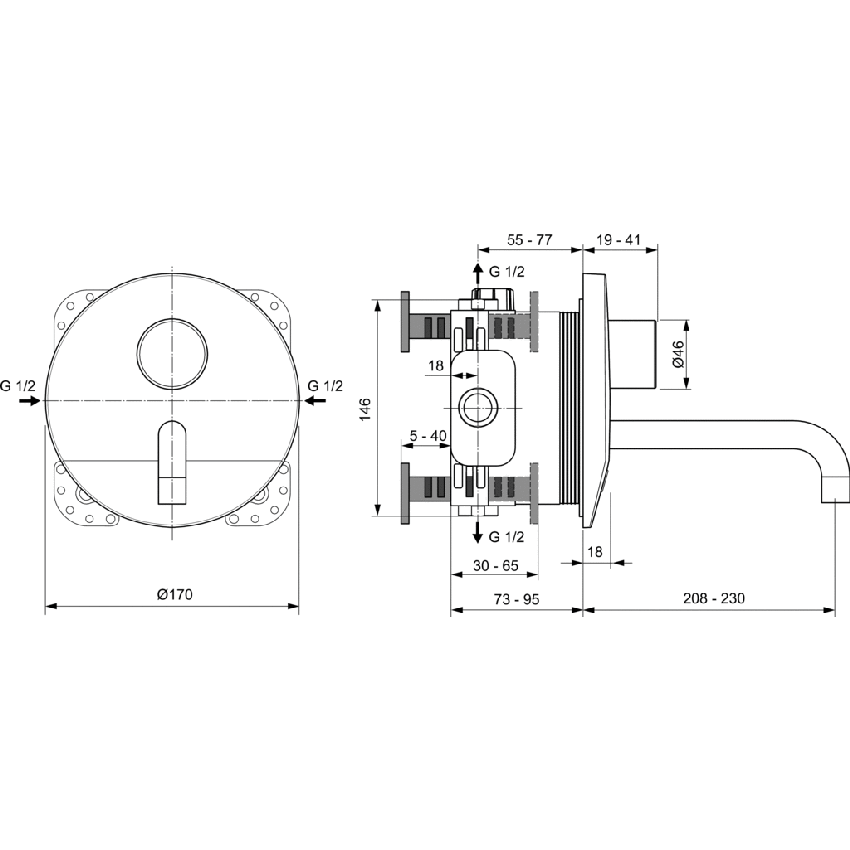Immagine di Ideal Standard CERAPLUS miscelatore monocomando elettronico da incasso per lavabo, funzionamento a sensore e alimentazione a batteria, bocca di erogazione 23 cm, finitura cromo A6153AA