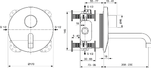 Immagine di Ideal Standard CERAPLUS miscelatore monocomando elettronico da incasso per lavabo, funzionamento a sensore e alimentazione con trasformatore, bocca di erogazione 23 cm, finitura cromo A6154AA