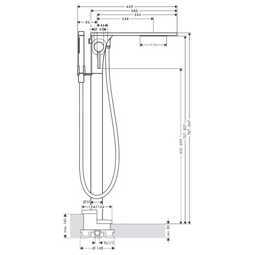 Immagine di Axor MASSAUD miscelatore monocomando vasca, a pavimento, finitura cromo 18450000