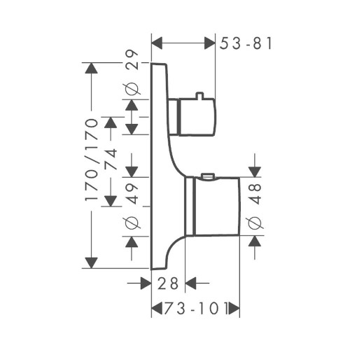 Immagine di Axor MASSAUD set esterno termostatico, con arresto e deviatore, ad incasso, finitura cromo 18750000