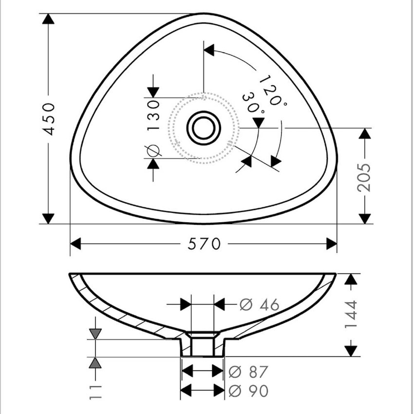 Immagine di Axor MASSAUD catino 570/450, colore bianco finitura lucido 42305000