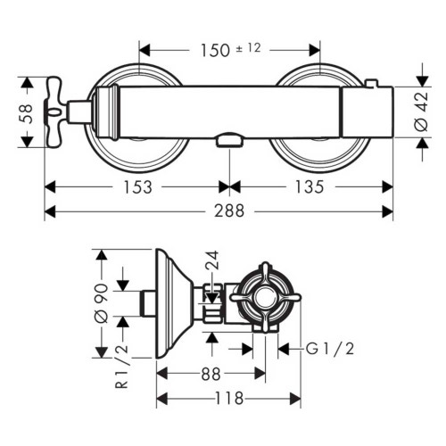 Immagine di Axor MONTREUX miscelatore termostatico doccia, esterno, con maniglia a croce, finitura nichel spazzolato 16261820