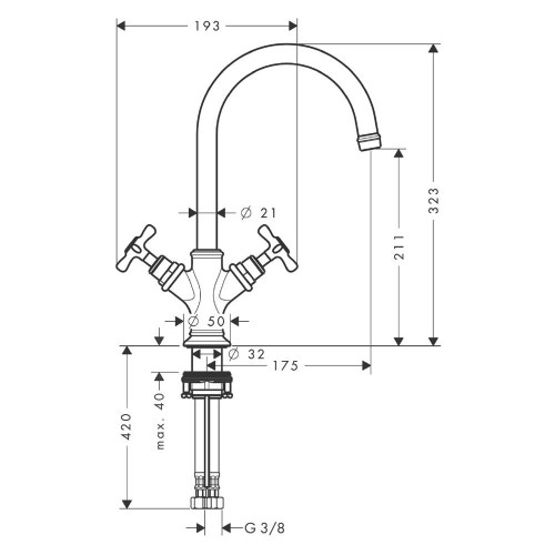 Immagine di Axor MONTREUX miscelatore lavabo 2 maniglie 120, con maniglie a croce e set di scarico pop-up, finitura nichel spazzolato 16502820
