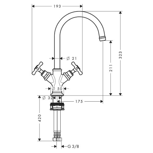 Immagine di Axor MONTREUX miscelatore lavabo 2 maniglie 210, con maniglie a croce e set di scarico, finitura nichel spazzolato 16506820
