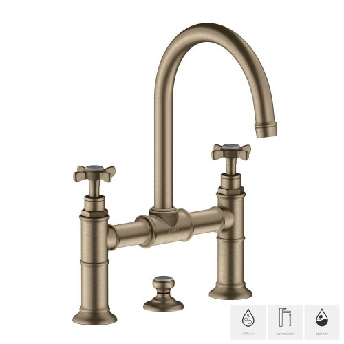 Immagine di Axor MONTREUX miscelatore lavabo 2 maniglie 220, con maniglie a croce e set di scarico pop-up, finitura nichel spazzolato 16510820
