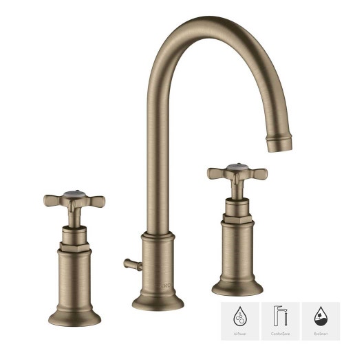 Immagine di Axor MONTREUX rubinetteria 3 fori lavabo 180, con maniglie a croce e set di scarico pop-up, finitura nichel spazzolato 16513820