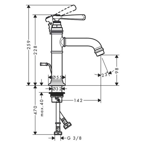 Immagine di Axor MONTREUX miscelatore monocomando lavabo 100, con maniglia a leva e set di scarico, finitura cromo 16515000