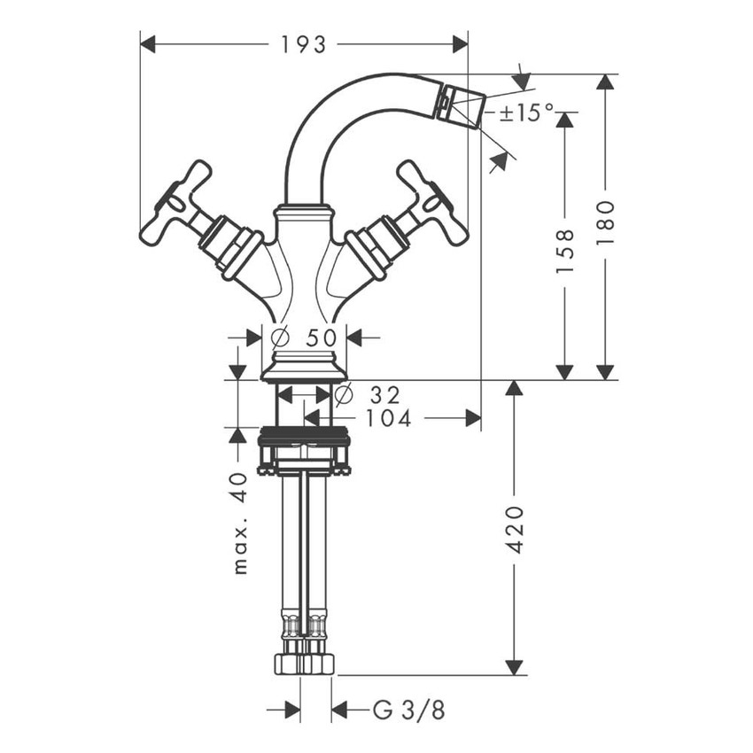 Immagine di Axor MONTREUX miscelatore bidet a 2 maniglie, con maniglie a croce e set di scarico pop-up, finitura cromo 16520000