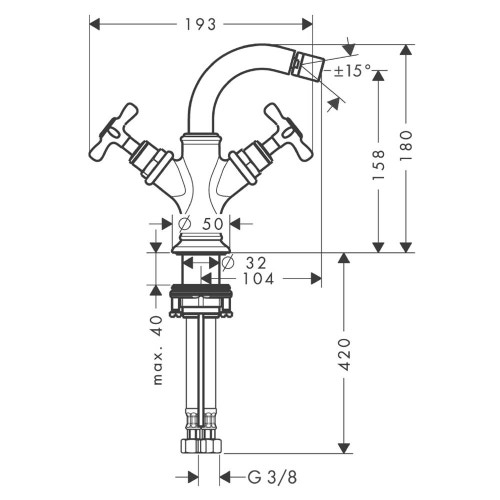 Immagine di Axor MONTREUX miscelatore bidet a 2 maniglie, con maniglie a croce e set di scarico pop-up, finitura nichel spazzolato 16520820