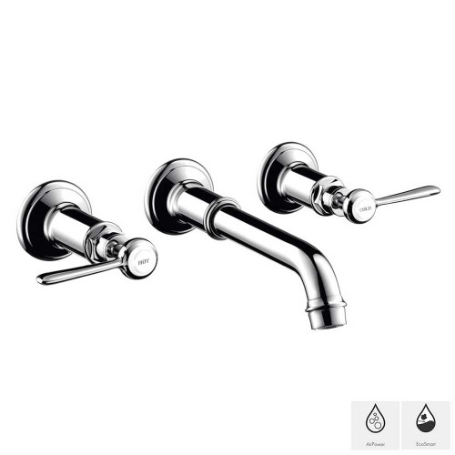 Immagine di Axor MONTREUX rubinetteria 3 fori lavabo incasso a parete con maniglie a leva, finitura cromo 16534000