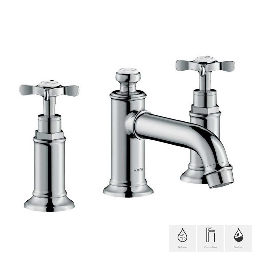 Immagine di Axor MONTREUX rubinetteria 3 fori lavabo con maniglie a croce 30, finitura cromo 16536000