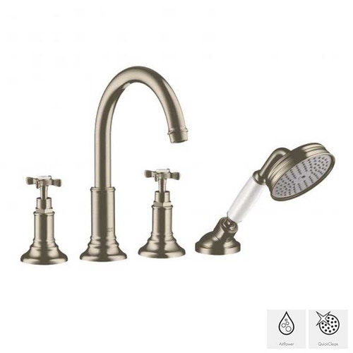 Immagine di Axor MONTREUX rubinetteria 4 fori bordo vasca, maniglie a croce, finitura nichel spazzolato 16546820