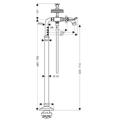 Immagine di Axor MONTREUX rubinetteria vasca 2 maniglie, a pavimento, con maniglie a croce, finitura nichel spazzolato 16547820