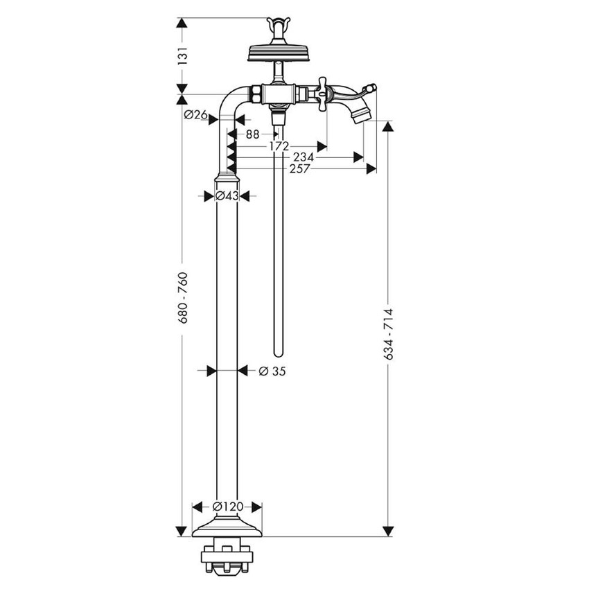Immagine di Axor MONTREUX rubinetteria vasca 2 maniglie, a pavimento, con maniglie a croce, finitura nichel spazzolato 16547820