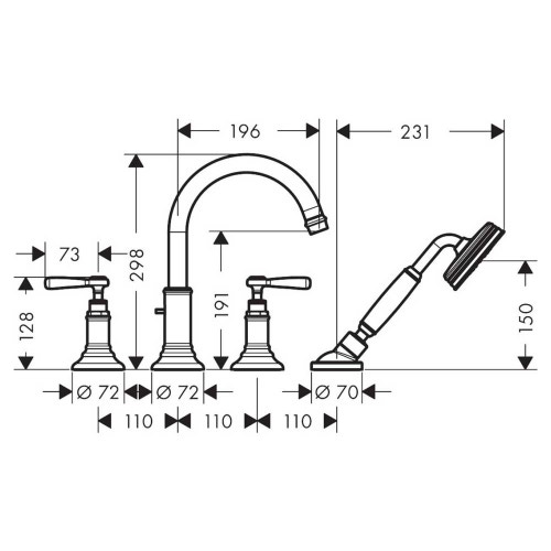 Immagine di Axor MONTREUX rubinetteria 3 fori bordo vasca maniglie a leva, finitura cromo 16550000