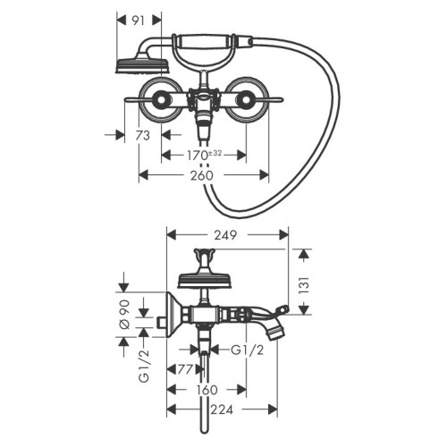 Immagine di Axor MONTREUX rubinetteria 2 maniglie a leva per vasca esterno, finitura cromo 16551000