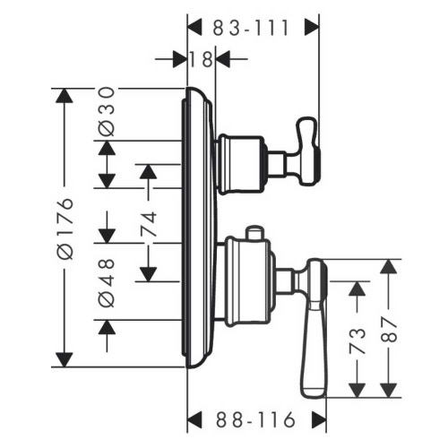 Immagine di Axor MONTREUX set esterno termostatico ad incasso con arresto maniglia a leva, finitura cromo 16801000