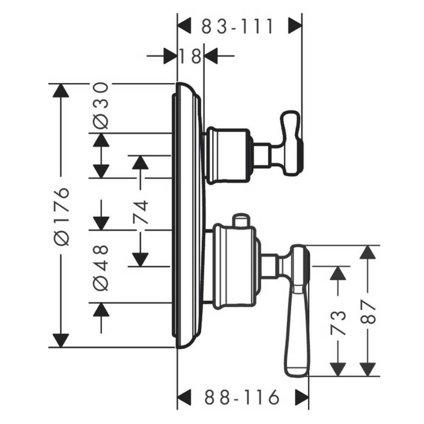 Immagine di Axor MONTREUX set esterno termostatico ad incasso con arresto maniglia a leva, finitura cromo 16801000