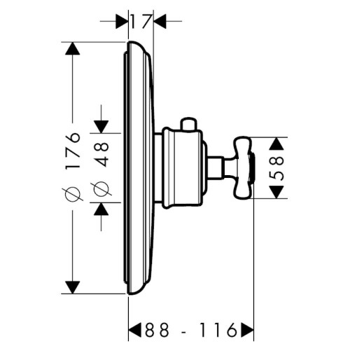 Immagine di Axor MONTREUX miscelatore termostatico ad alta portata, ad incasso, con maniglia a croce, finitura nichel spazzolato 16815820
