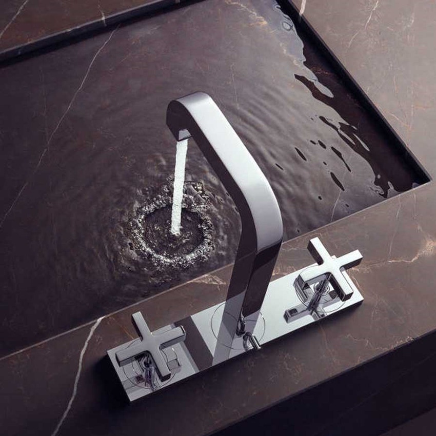 Immagine di Axor CITTERIO rubinetteria 3 fori lavabo 170, con bocca d'erogazione 14 cm, maniglie a croce, set di scarico pop-up e piastra, finitura cromo 39134000