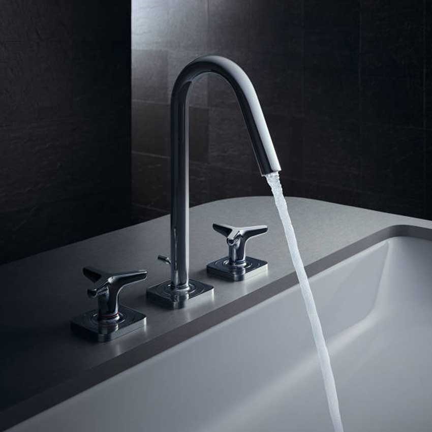 Immagine di Axor CITTERIO M rubinetteria 3 fori lavabo con piastrine 160 con scarico e saltarello finitura cromo 34135000